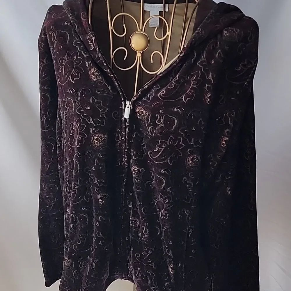 Vintage Crushed Velvet Tapestry Style Floral Paisley Whimsigoth Hoodie Size L